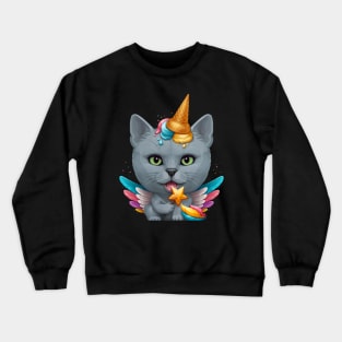 Russian Blue Cat Ice Cream Unicorn Crewneck Sweatshirt